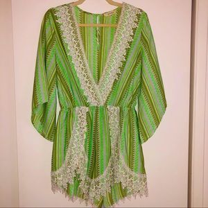 Boho Green & White Stripped Romper